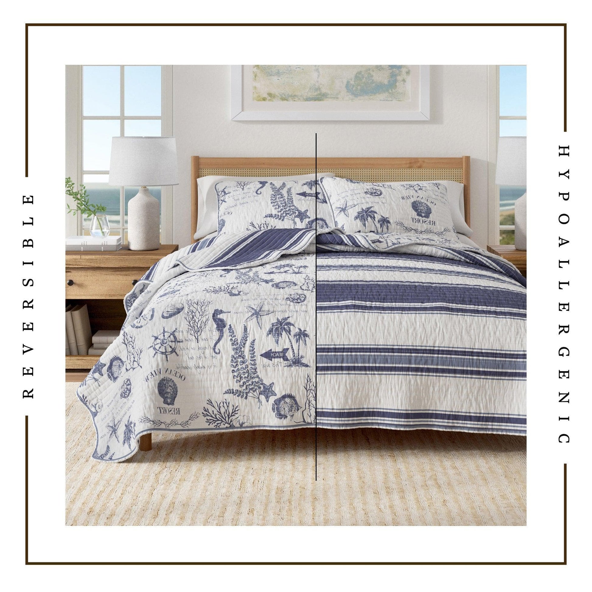 Sleep City Twin / Twin XL / Seacoast Memories Quilts & Comforters Coastal Printed Cotton Quilt Set - Calypso Collection Great Bay Home