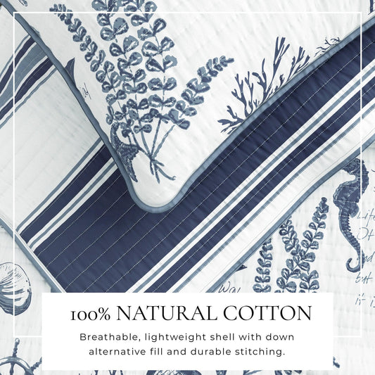 Sleep City Twin / Twin XL / Seacoast Memories Quilts & Comforters Coastal Printed Cotton Quilt Set - Calypso Collection Great Bay Home