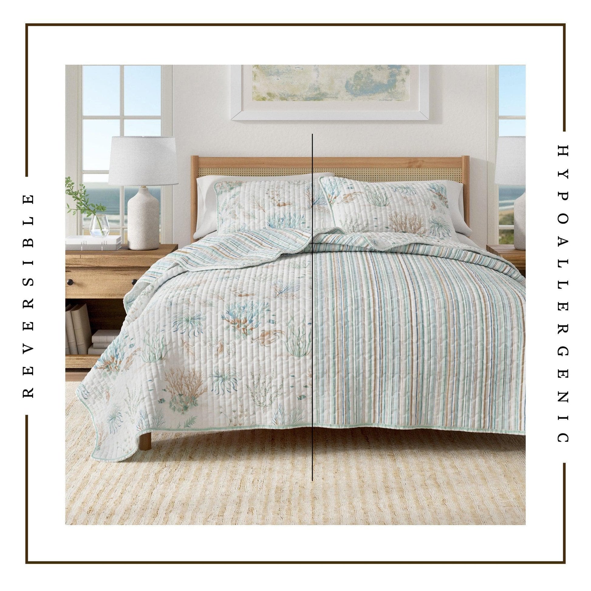 Sleep City Twin / Twin XL / Aqua Grove Quilts & Comforters Coastal Printed Cotton Quilt Set - Santa Barbara Collection Great Bay Home