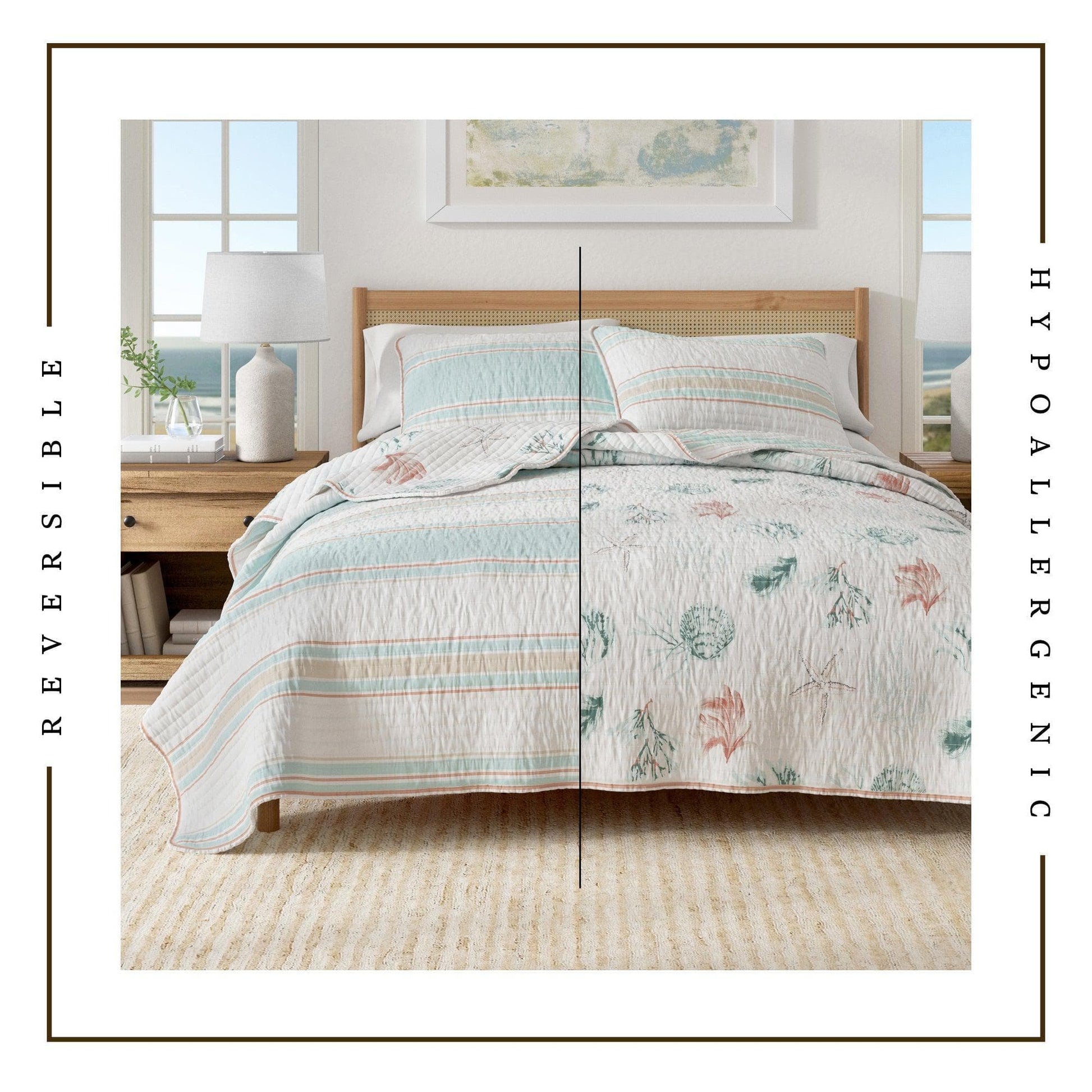 Sleep City Twin / Twin XL / Flag Stripe / Kelp Breeze Quilts & Comforters Coastal Printed Cotton Quilt Set - St. Augustine Collection Great Bay Home