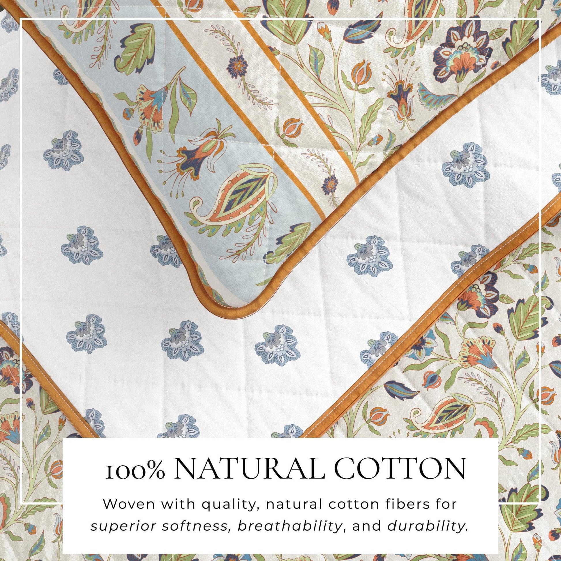 Sleep City Twin / Twin XL / Regal Garden - Ivory Quilts & Comforters Floral Boho Printed Cotton Quilt Set - Indira Collection Great Bay Home