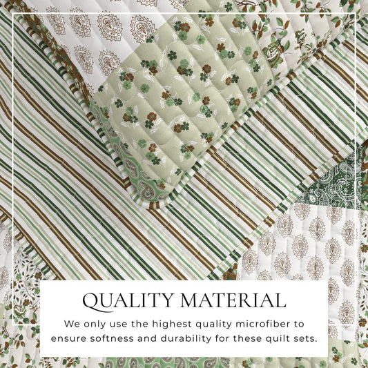 Sleep City Twin / Twin XL / Floral Grid - Brown Quilts & Comforters Floral Patchwork Quilt Set - Damia Collection Great Bay Home