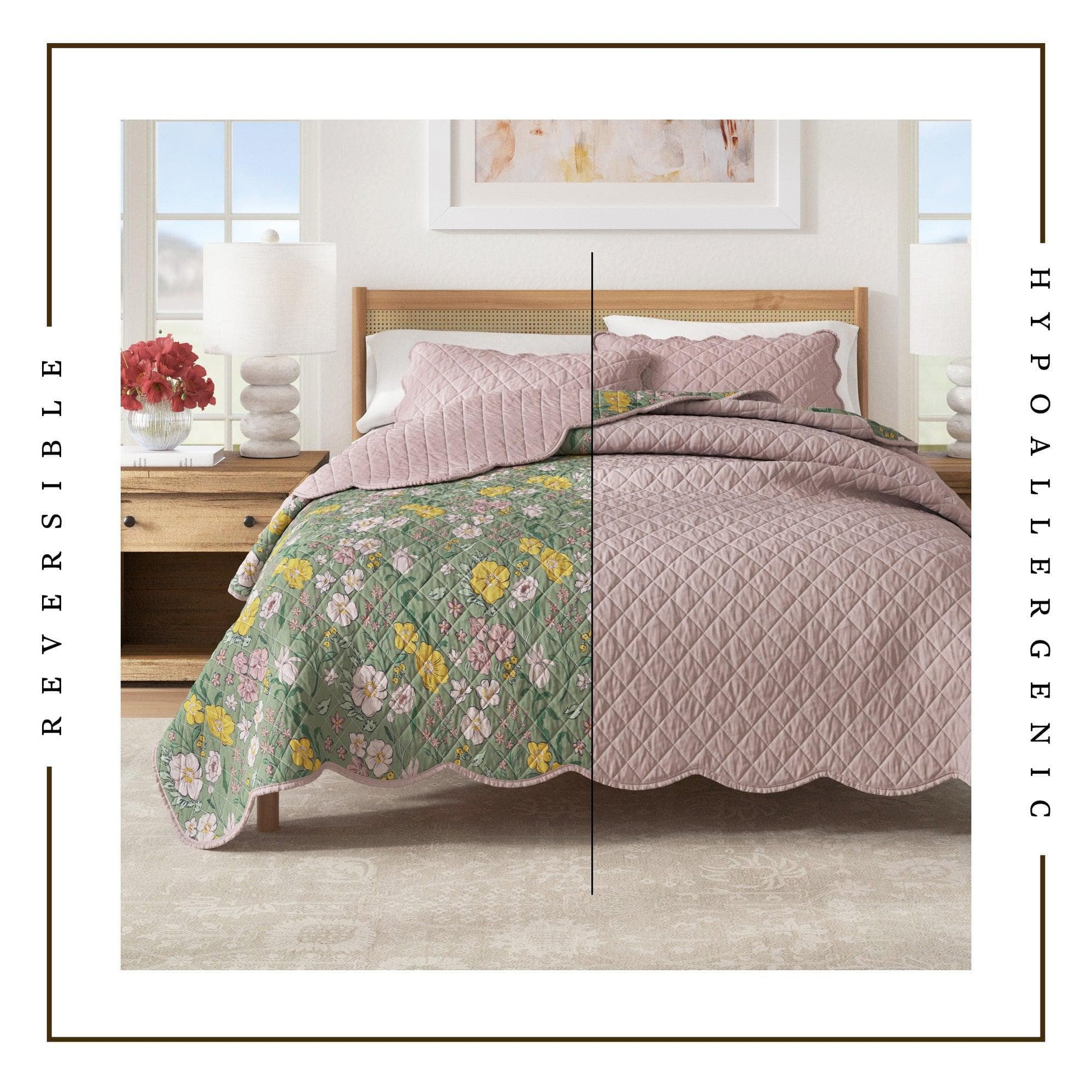 Sleep City Twin / Twin XL / Floral Dusk Quilts & Comforters Floral Print & Scalloped Edge Cotton Quilt Set - Gwen Collection Great Bay Home