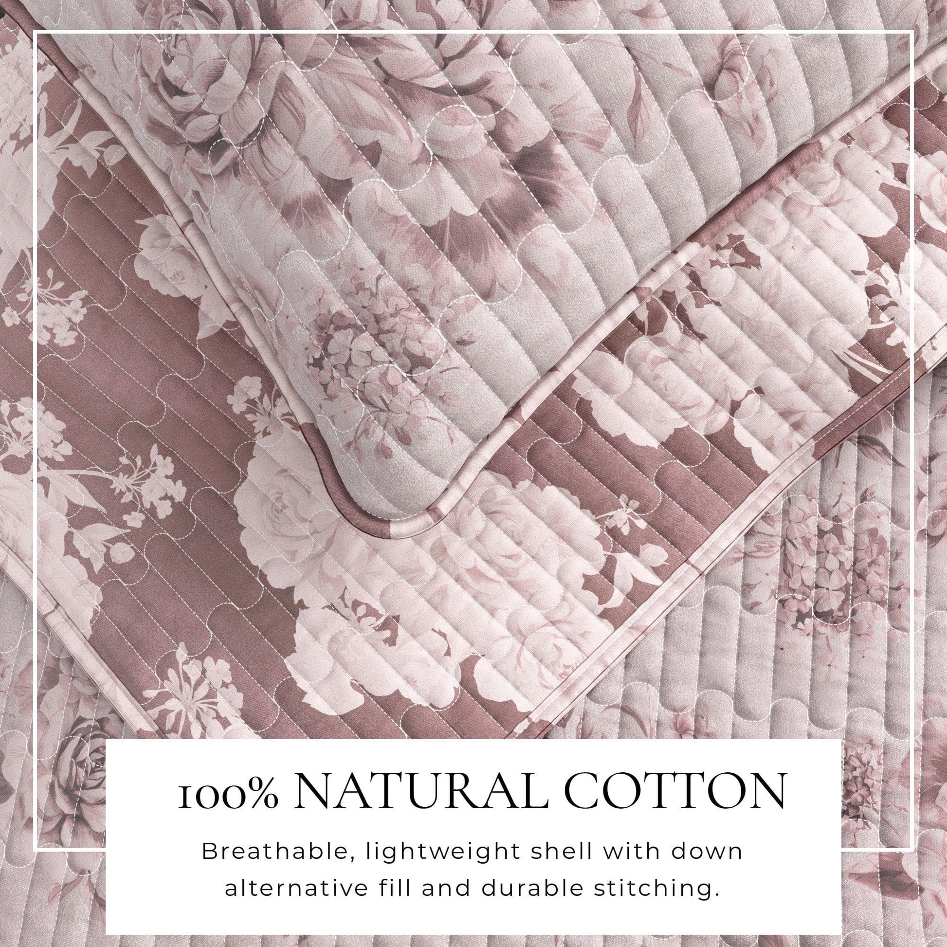 Sleep City Twin / Twin XL / Dusty Rose Quilts & Comforters Floral Printed Cotton Quilt Set - Corin Collection Great Bay Home