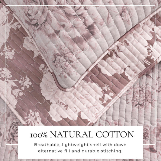 Sleep City Twin / Twin XL / Dusty Rose Quilts & Comforters Floral Printed Cotton Quilt Set - Corin Collection Great Bay Home