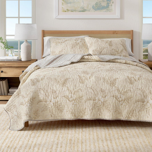 Sleep City Twin / Twin XL / Sand Floral Quilts & Comforters Floral Printed Cotton Quilt Set - Mendocino Collection Great Bay Home