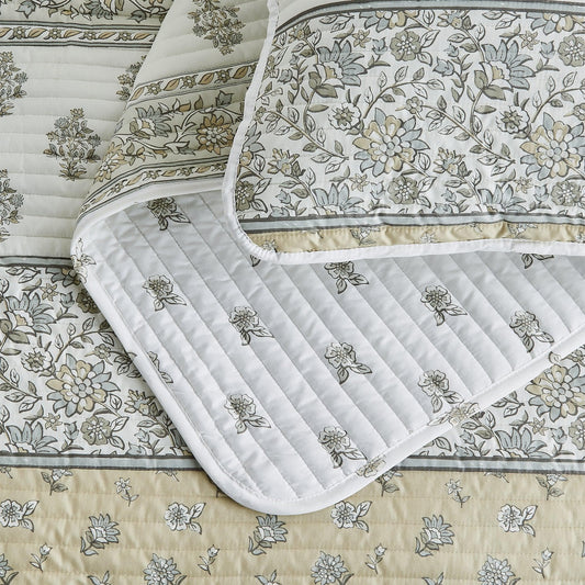 Sleep City Twin / Twin XL / Vintage Floral Stripe - Blue Quilts & Comforters Floral Striped Microfiber Quilt Set - Hermine Collection Great Bay Home