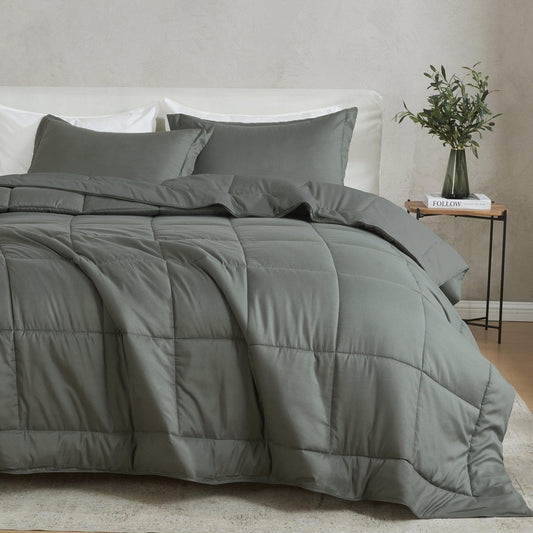 Sleep City King / California King / Dark Grey Solid Quilts & Comforters Reversible Comforter Set - Odette Collection Great Bay Home