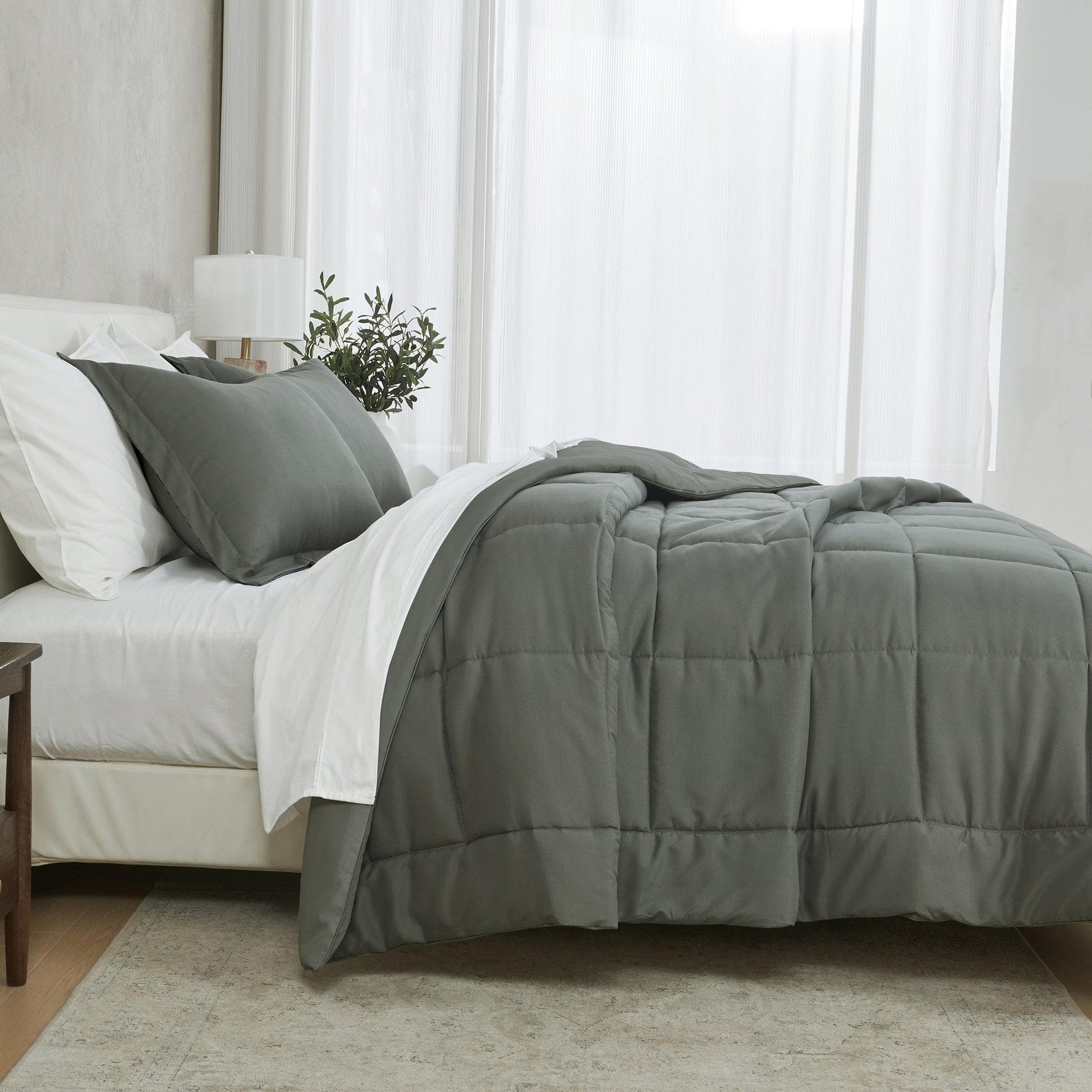 Sleep City King / California King / Dark Grey Solid Quilts & Comforters Reversible Comforter Set - Odette Collection Great Bay Home