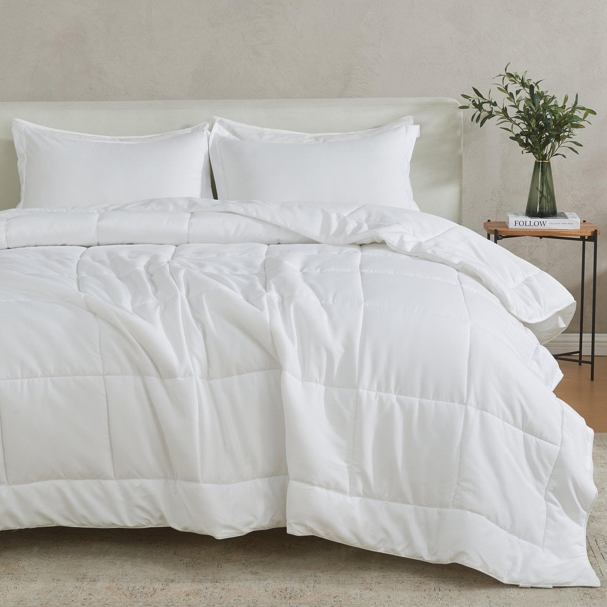 Sleep City King / California King / White Solid Quilts & Comforters Reversible Comforter Set - Odette Collection Great Bay Home
