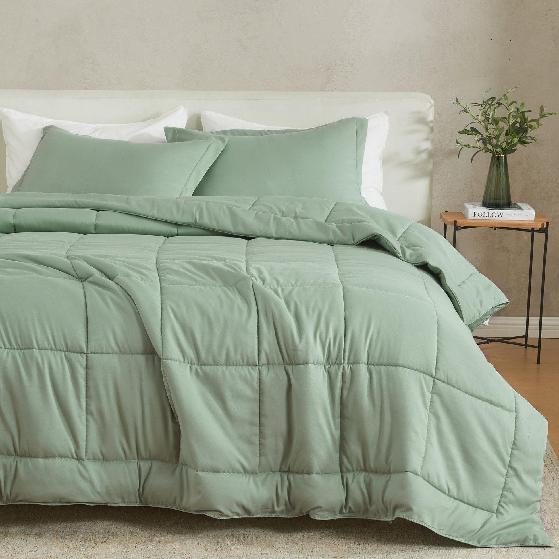 Sleep City King / California King / Sage Solid Quilts & Comforters Reversible Comforter Set - Odette Collection Great Bay Home
