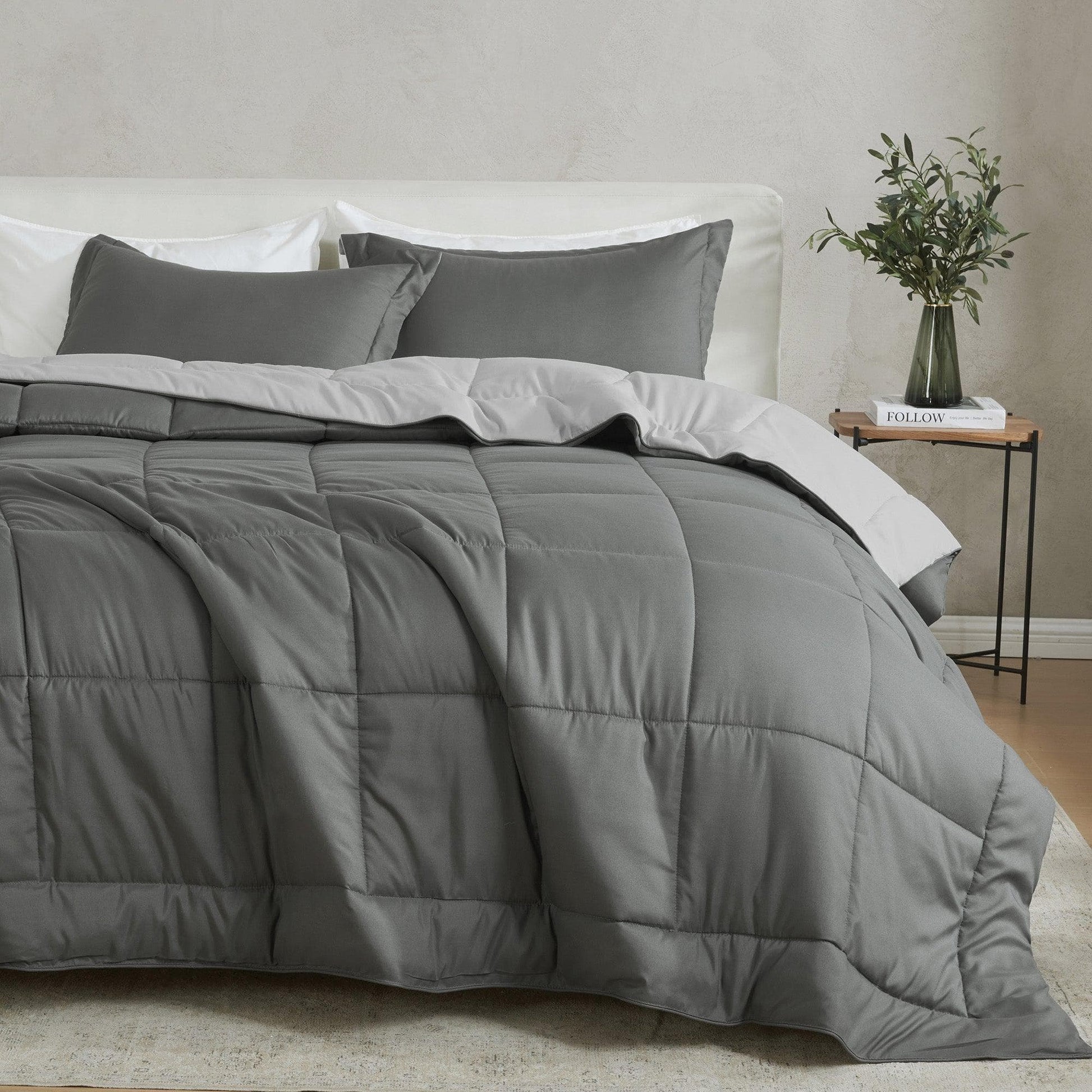Sleep City King / California King / Dark Grey Solid / Light Grey Solid Quilts & Comforters Reversible Comforter Set - Odette Collection Great Bay Home