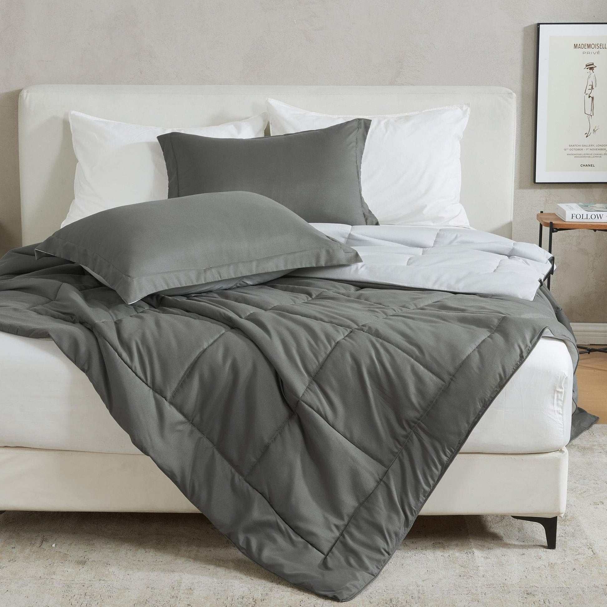 Sleep City King / California King / Dark Grey Solid Quilts & Comforters Reversible Comforter Set - Odette Collection Great Bay Home