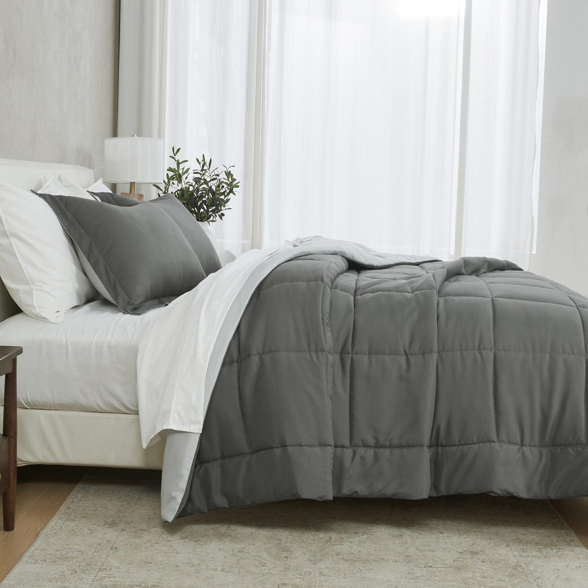 Sleep City King / California King / Dark Grey Solid Quilts & Comforters Reversible Comforter Set - Odette Collection Great Bay Home