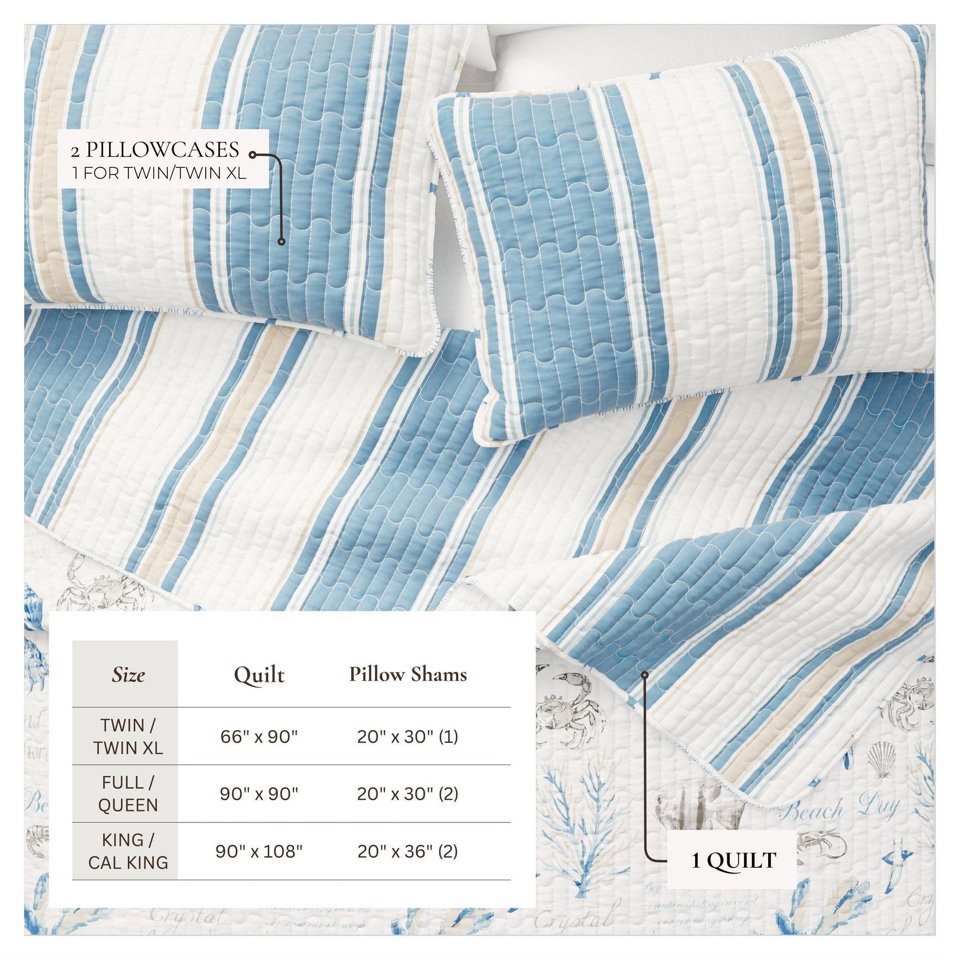 Sleep City Twin / Twin XL / Flag Stripe / Ocean Stories Quilts & Comforters Stripe & Ocean Story Coastal Quilt Set - New Castle Collection Great Bay Home