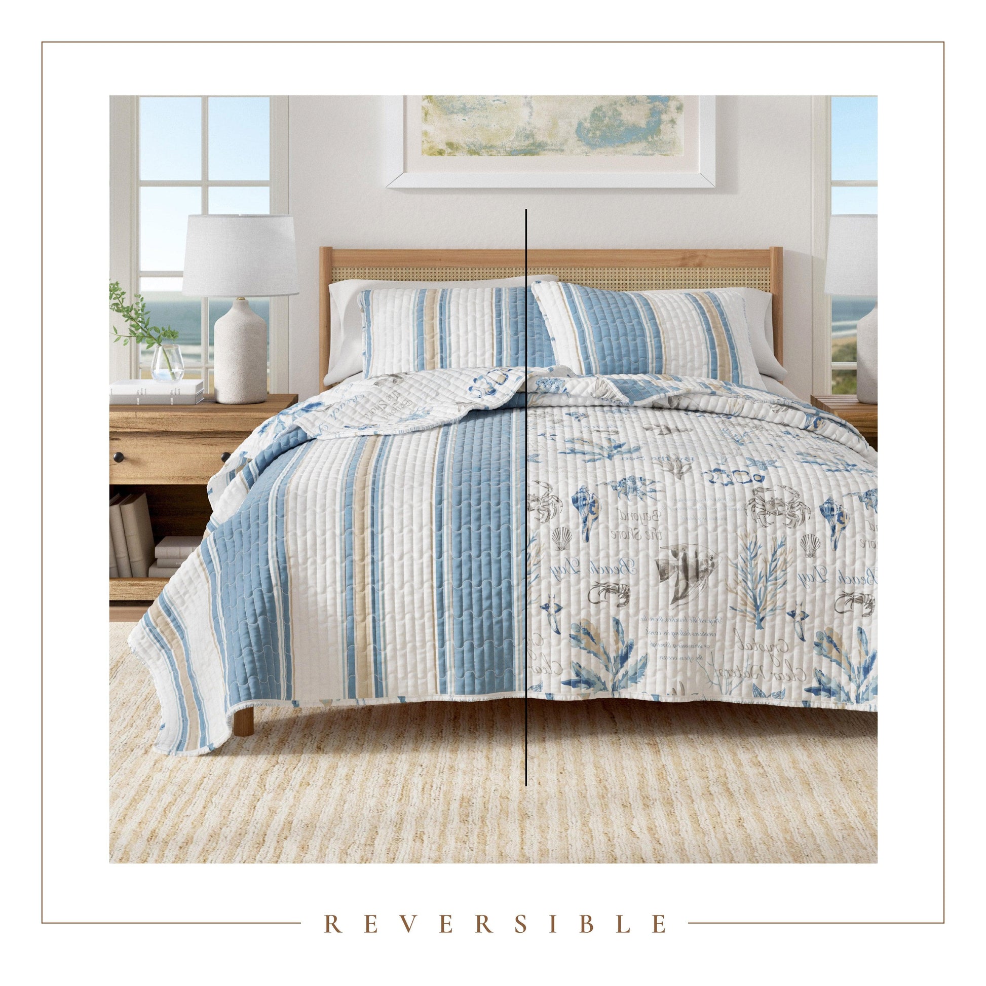 Sleep City Twin / Twin XL / Flag Stripe / Ocean Stories Quilts & Comforters Stripe & Ocean Story Coastal Quilt Set - New Castle Collection Great Bay Home