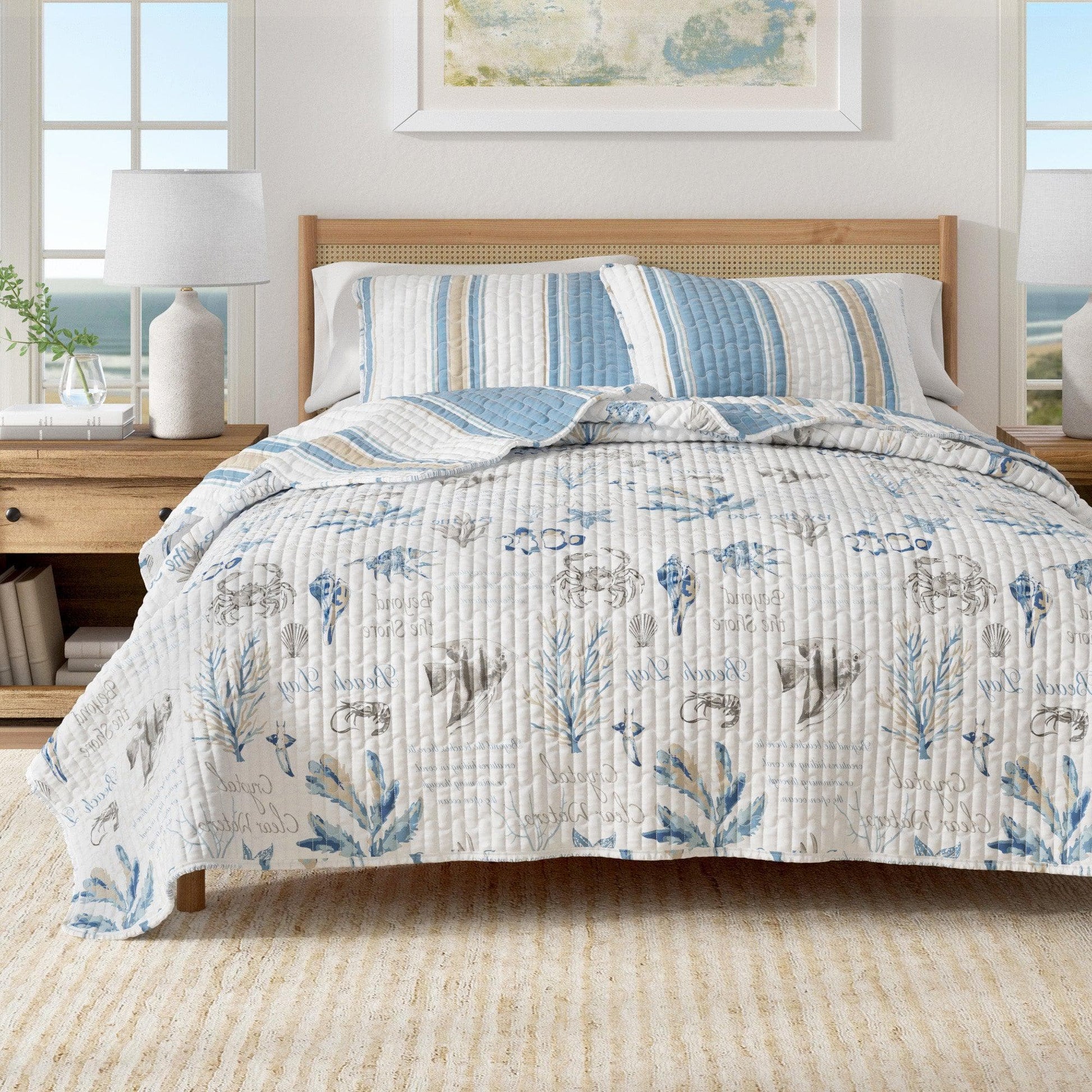 Sleep City Twin / Twin XL / Flag Stripe / Ocean Stories Quilts & Comforters Stripe & Ocean Story Coastal Quilt Set - New Castle Collection Great Bay Home
