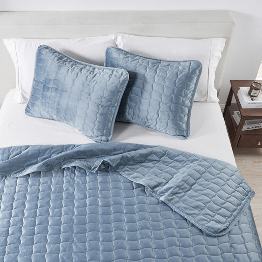 Sleep City Twin / Twin XL / Steel Blue Quilts & Comforters Velvet Box-Stitched Quilt Set - Vivica Collection Great Bay Home