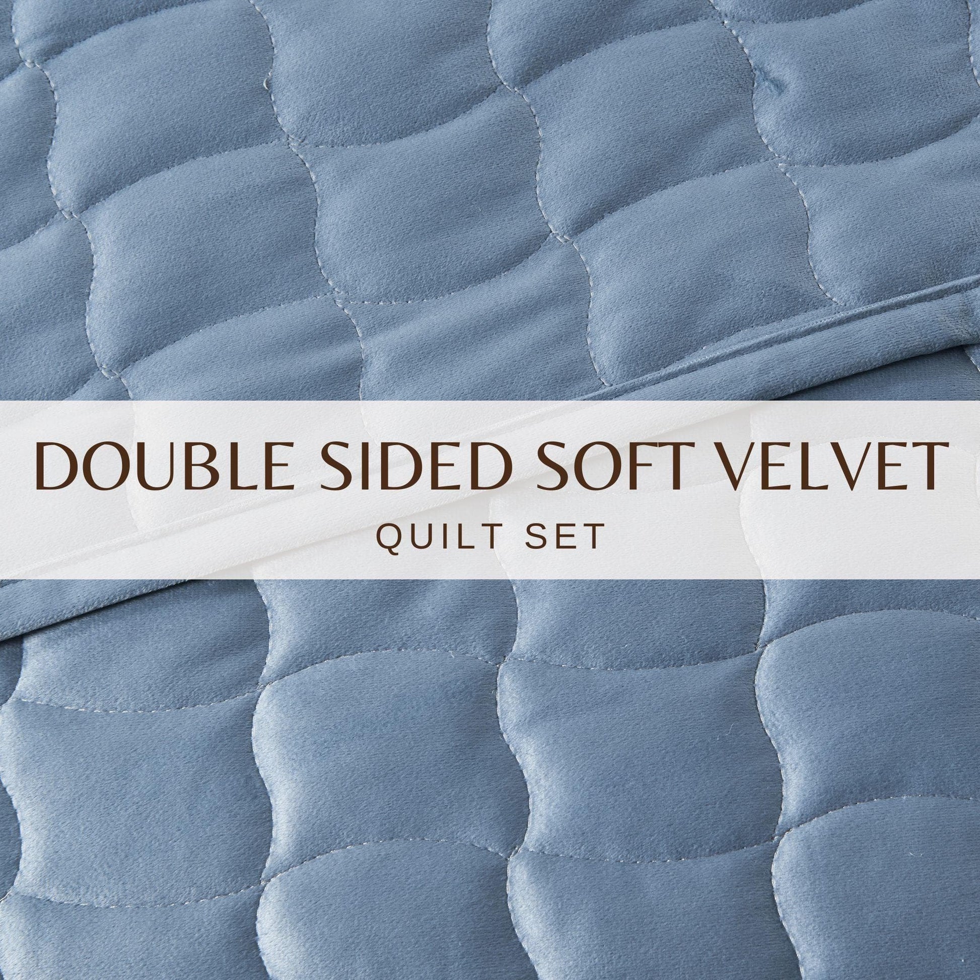 Sleep City Twin / Twin XL / Steel Blue Quilts & Comforters Velvet Box-Stitched Quilt Set - Vivica Collection Great Bay Home