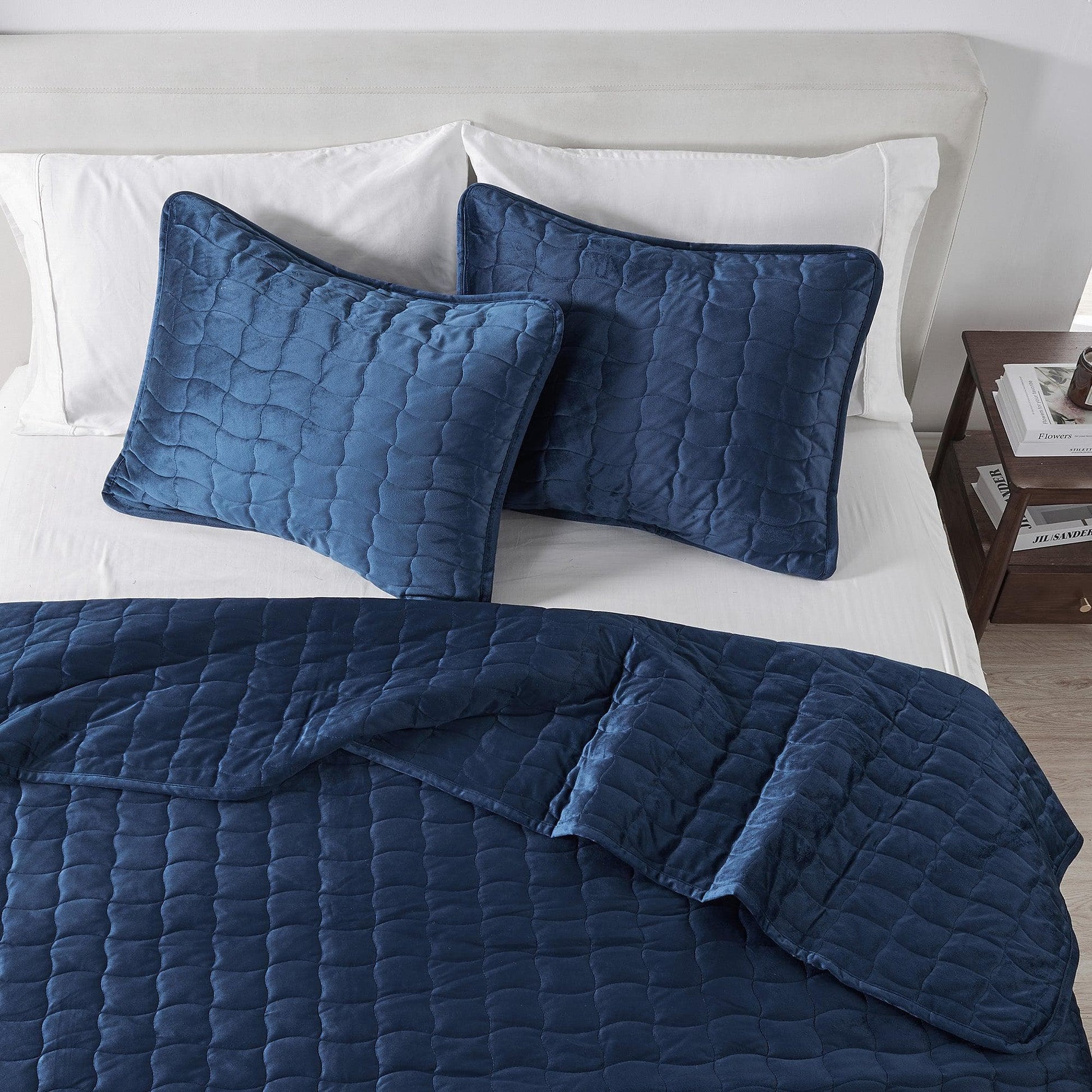 Sleep City Twin / Twin XL / Steel Blue Quilts & Comforters Velvet Box-Stitched Quilt Set - Vivica Collection Great Bay Home