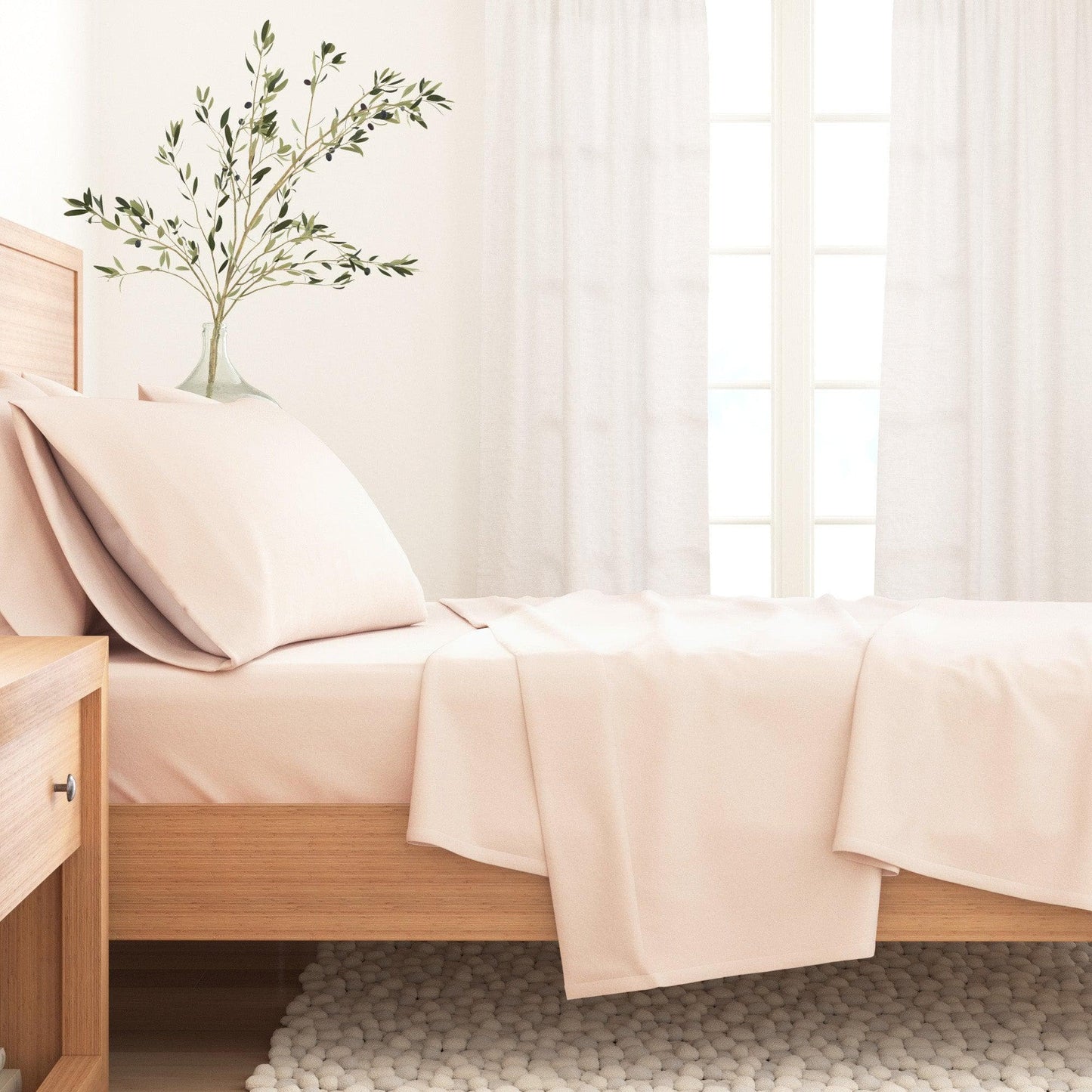 Sleep City Twin / Winter White Sheets 4-Piece Cotton Solid Flannel Sheet - Nordic Collection Great Bay Home