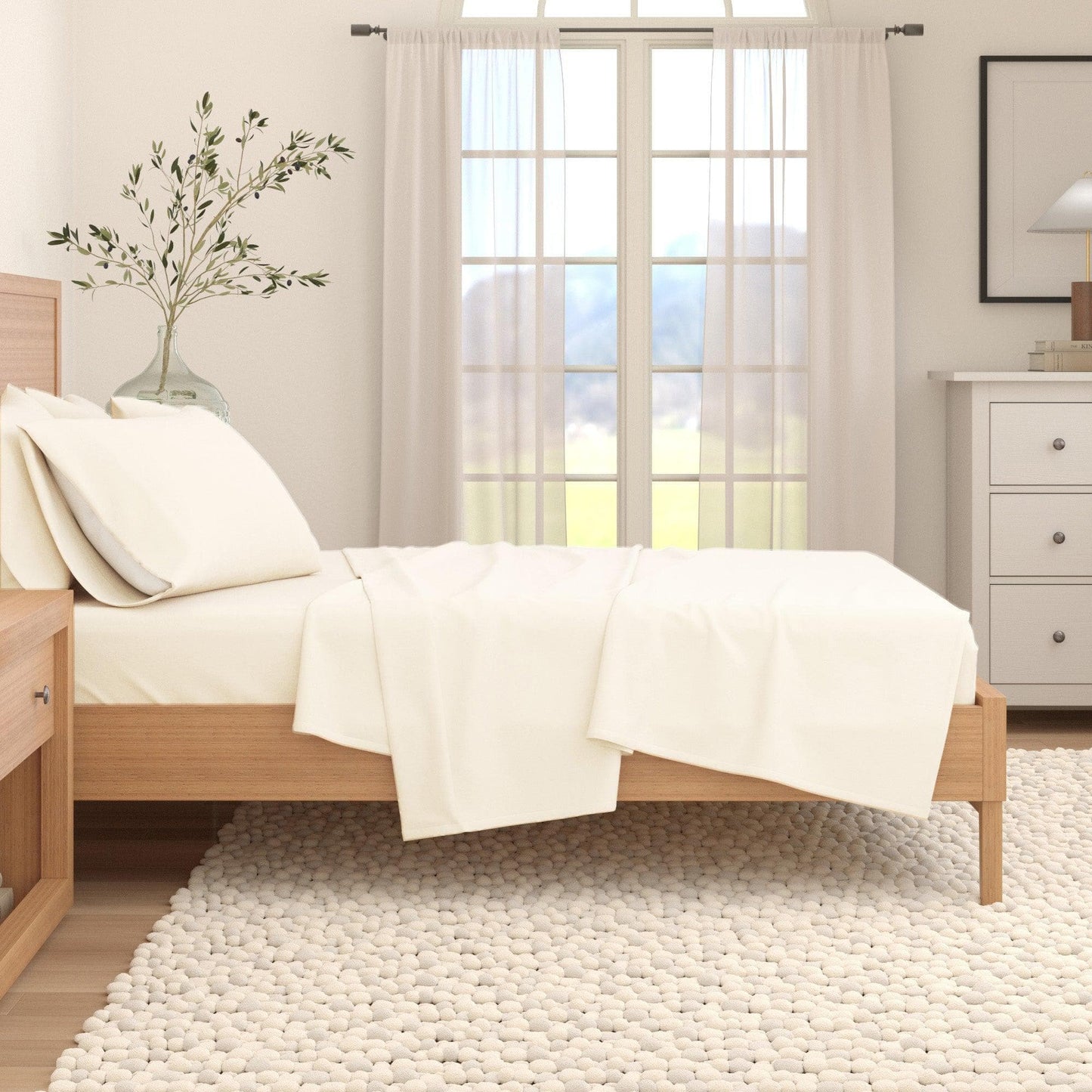 Sleep City Twin / Winter White Sheets 4-Piece Cotton Solid Flannel Sheet - Nordic Collection Great Bay Home