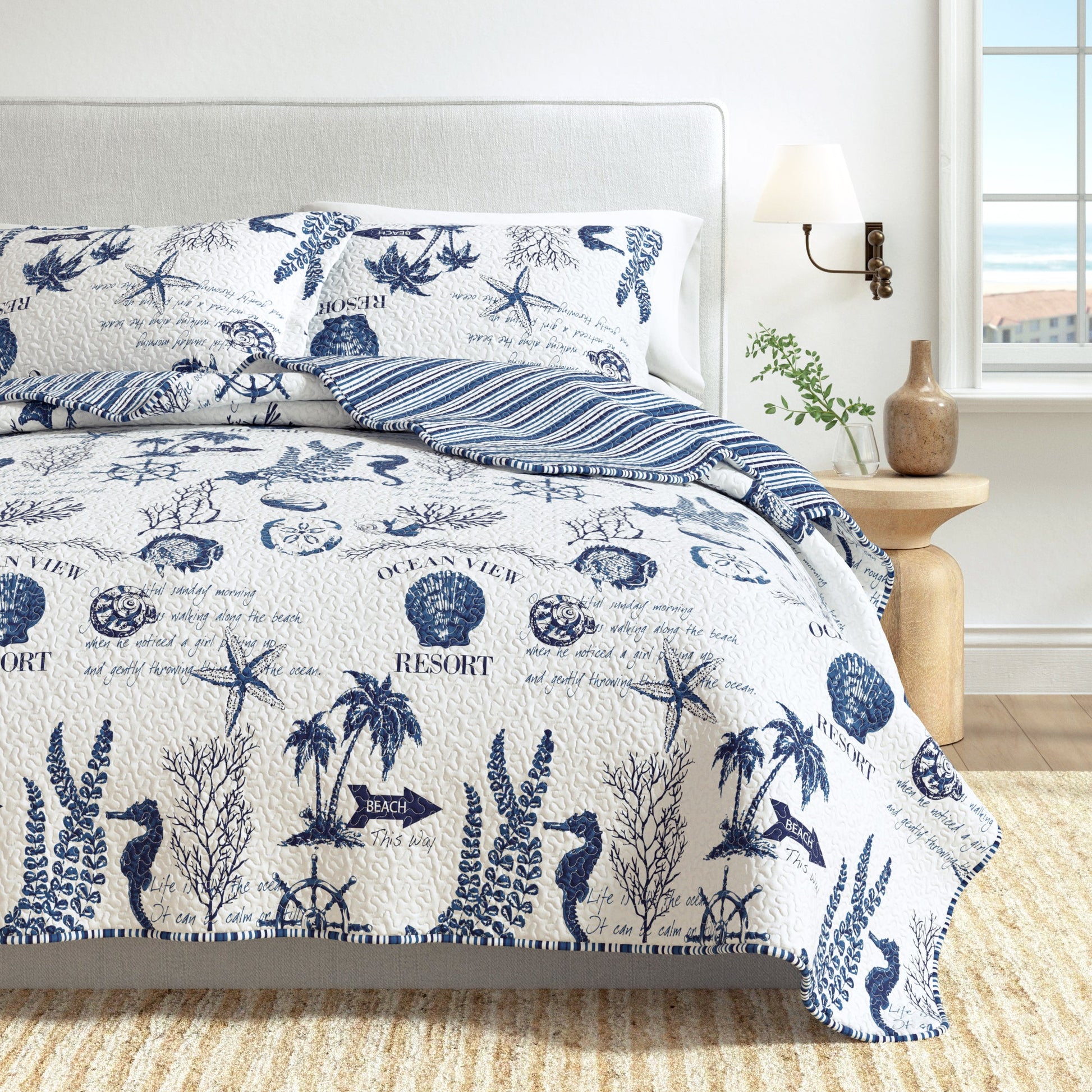 Sleep City Twin / Twin XL / Navy Quilts & Comforters 3-Piece Coastal Quilt - Catalina Collection Great Bay Home