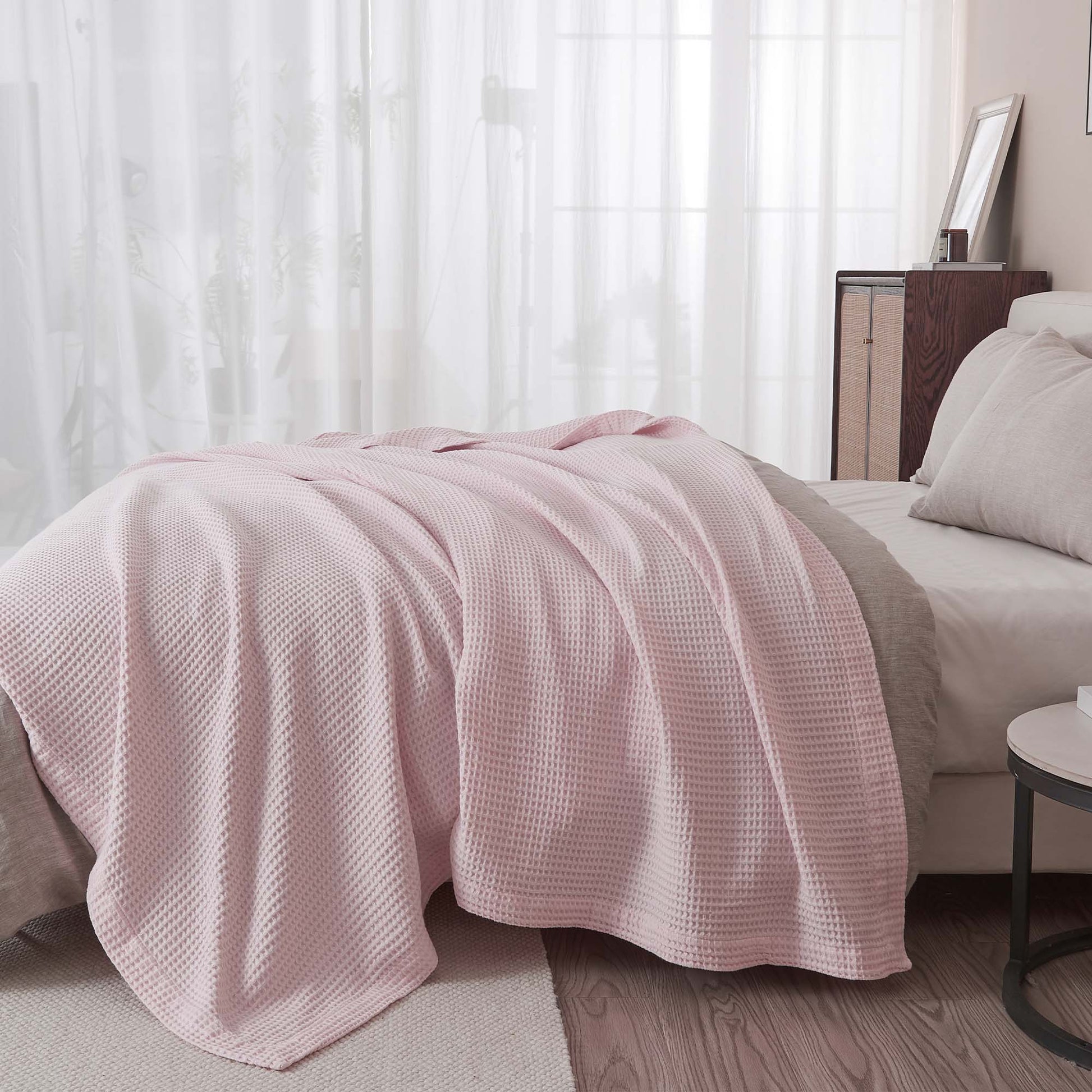 Sleep City Twin / White Blankets 100% Cotton Waffle Weave Blanket - Mikala Collection Great Bay Home