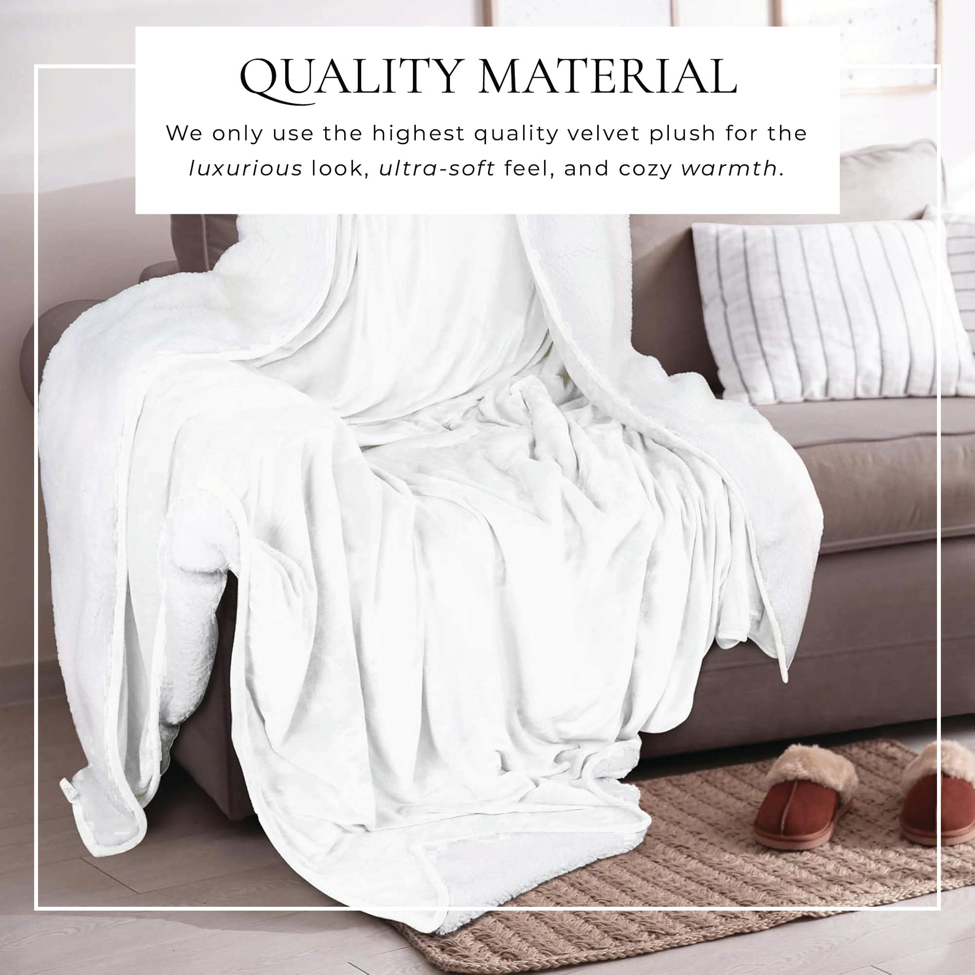 Sleep City Full / Queen / White Blankets Velvet Plush Sherpa Bed Blanket - Sherpa Fleece Collection Great Bay Home