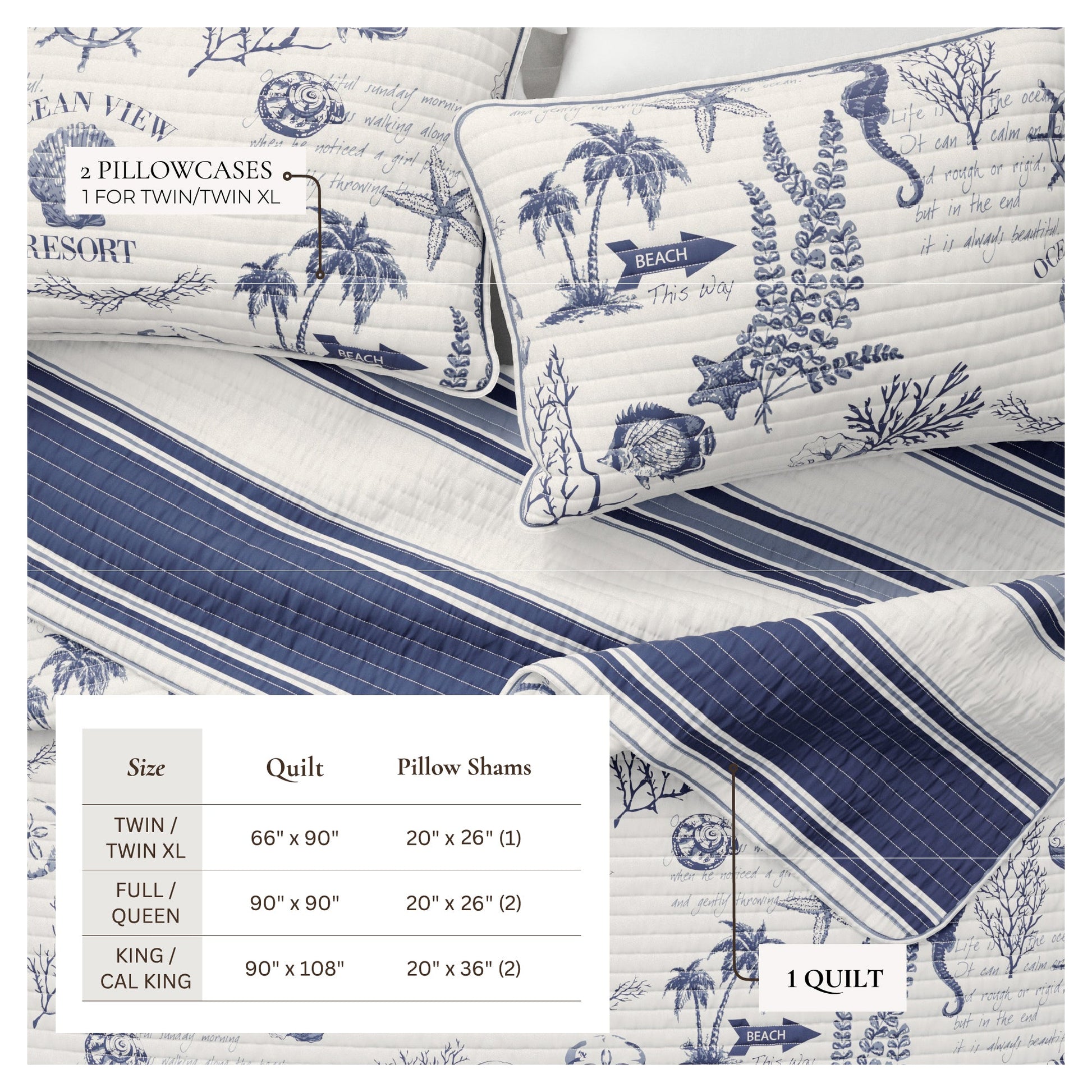 Sleep City Twin / Twin XL / Seacoast Memories Quilts & Comforters Coastal Printed Cotton Quilt Set - Calypso Collection Great Bay Home