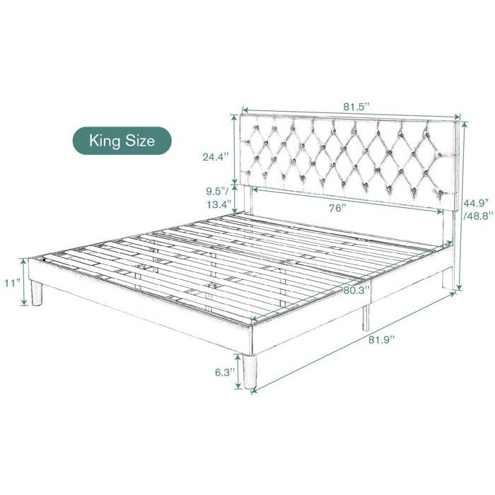 King size bed with dimensions labeled on a white background