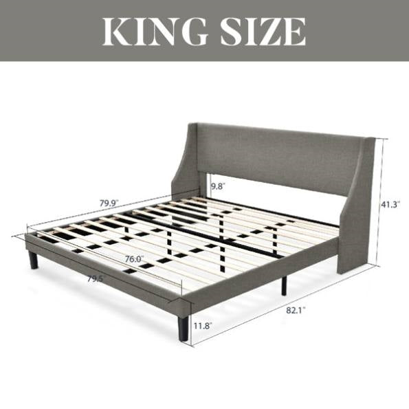King size bed with dimensions labeled on a white background
