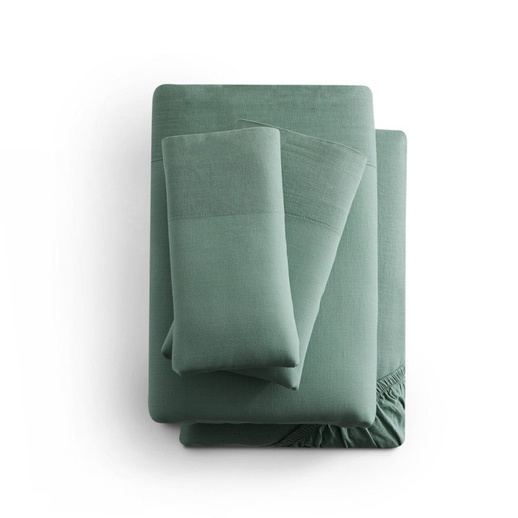 Sleep City Twin / Sage Sheet set Linen-Weave Cotton Sheet Set Malouf