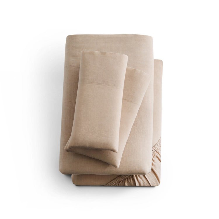 Sleep City Twin / Sand Sheet set Linen-Weave Cotton Sheet Set Malouf