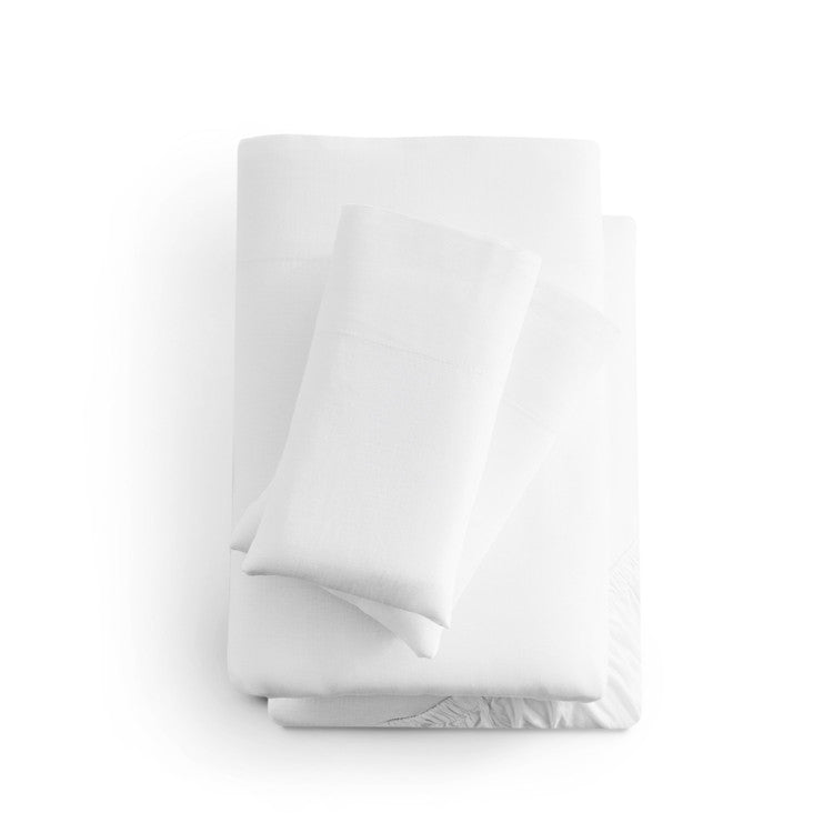 Sleep City Twin / White Sheet set Linen-Weave Cotton Sheet Set Malouf