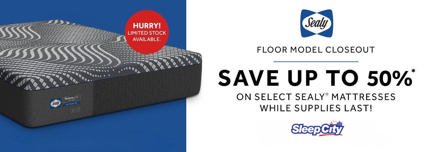Ad for in-store mattress floor model clearance sale