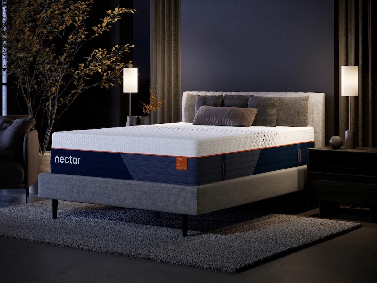 Nectar mattress on a bed in a dimly lit bedroom