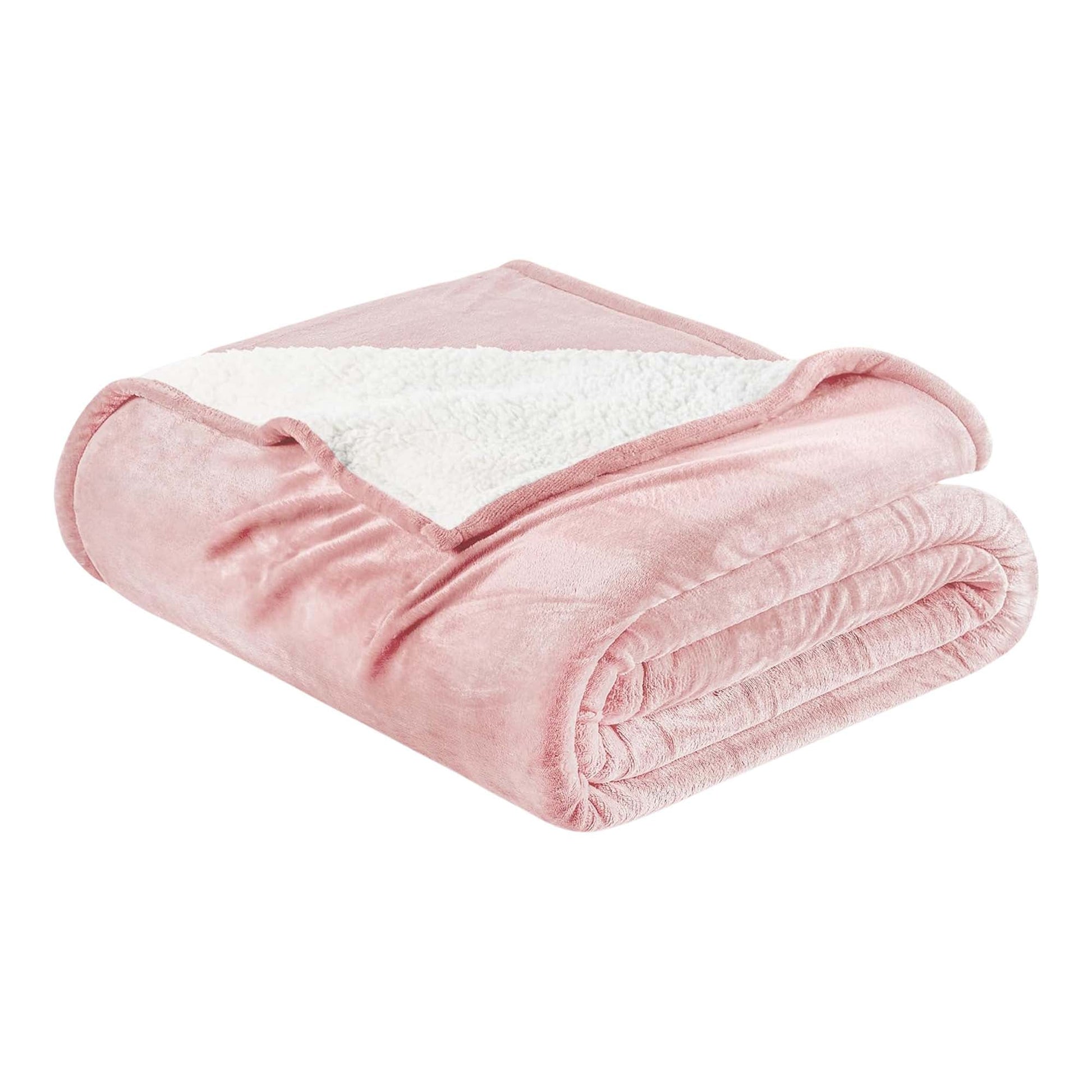 Sleep City Full / Queen / Pink Blankets Velvet Plush Sherpa Bed Blanket - Sherpa Fleece Collection Great Bay Home
