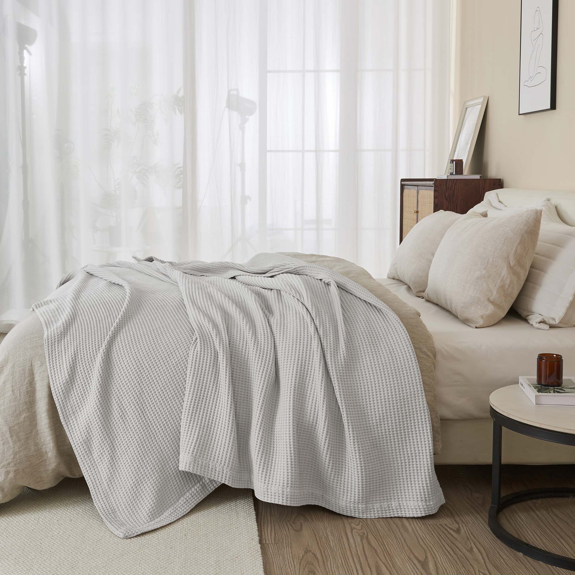 Sleep City Twin / White Blankets 100% Cotton Waffle Weave Blanket - Mikala Collection Great Bay Home