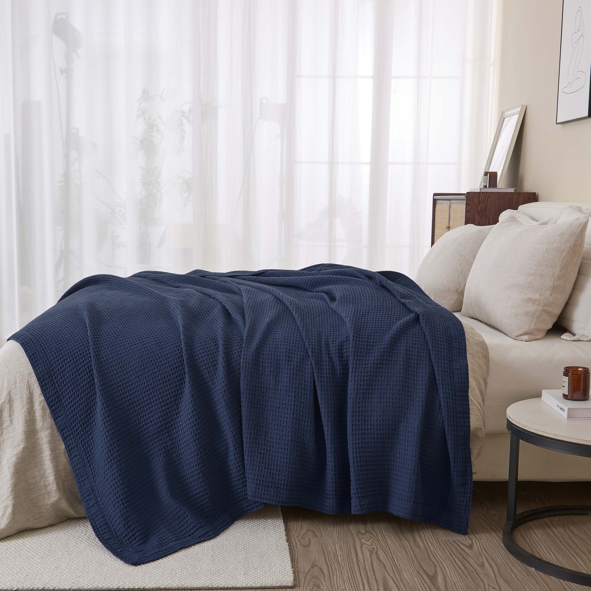 Sleep City Twin / White Blankets 100% Cotton Waffle Weave Blanket - Mikala Collection Great Bay Home