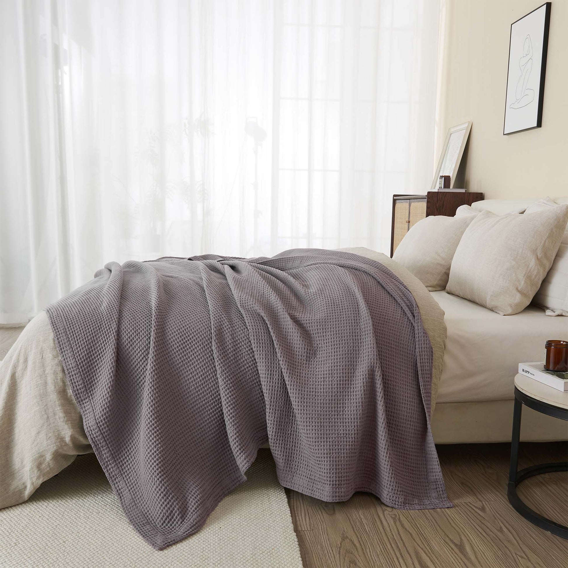 Sleep City Twin / White Blankets 100% Cotton Waffle Weave Blanket - Mikala Collection Great Bay Home