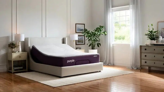 purple restore mattress in decorated room