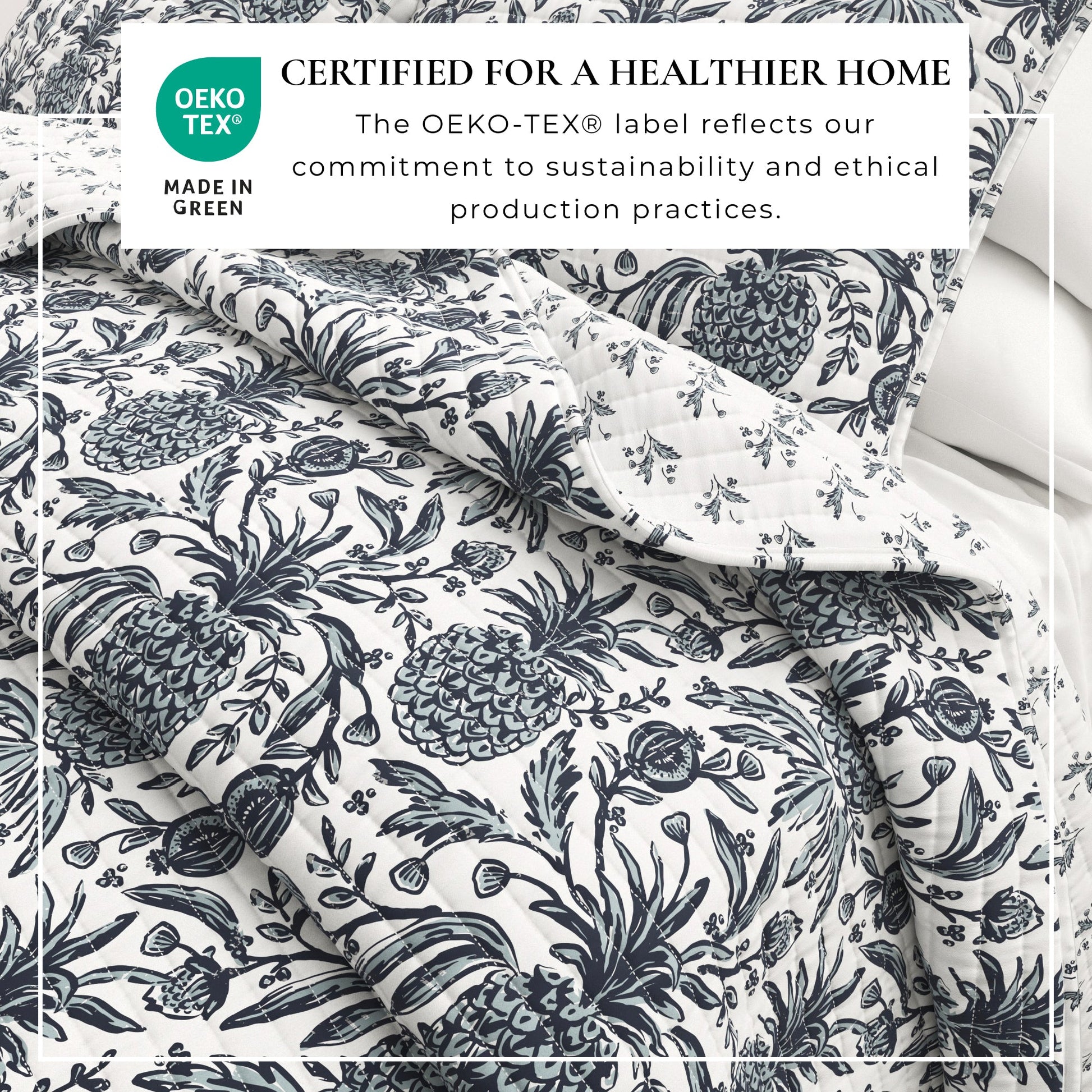 Sleep City Twin / Twin XL / Pineapple Grove - Off White/Navy Quilts & Comforters Coastal Printed Cotton Quilt Set - Bernice Collection Great Bay Home