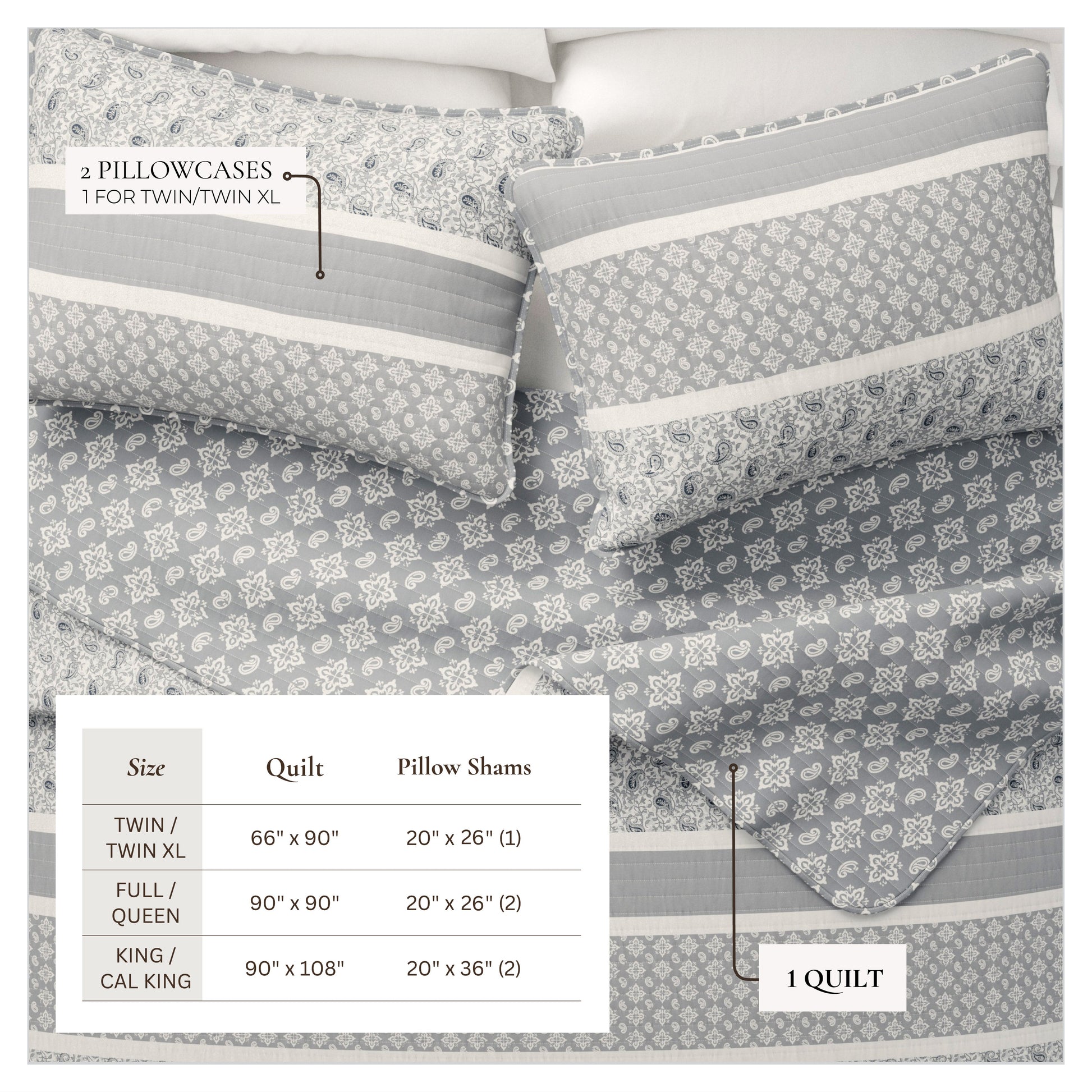 Sleep City Twin / Twin XL / Blue Quilts & Comforters 3-Piece Stripe Quilt - Kadi Collection Great Bay Home