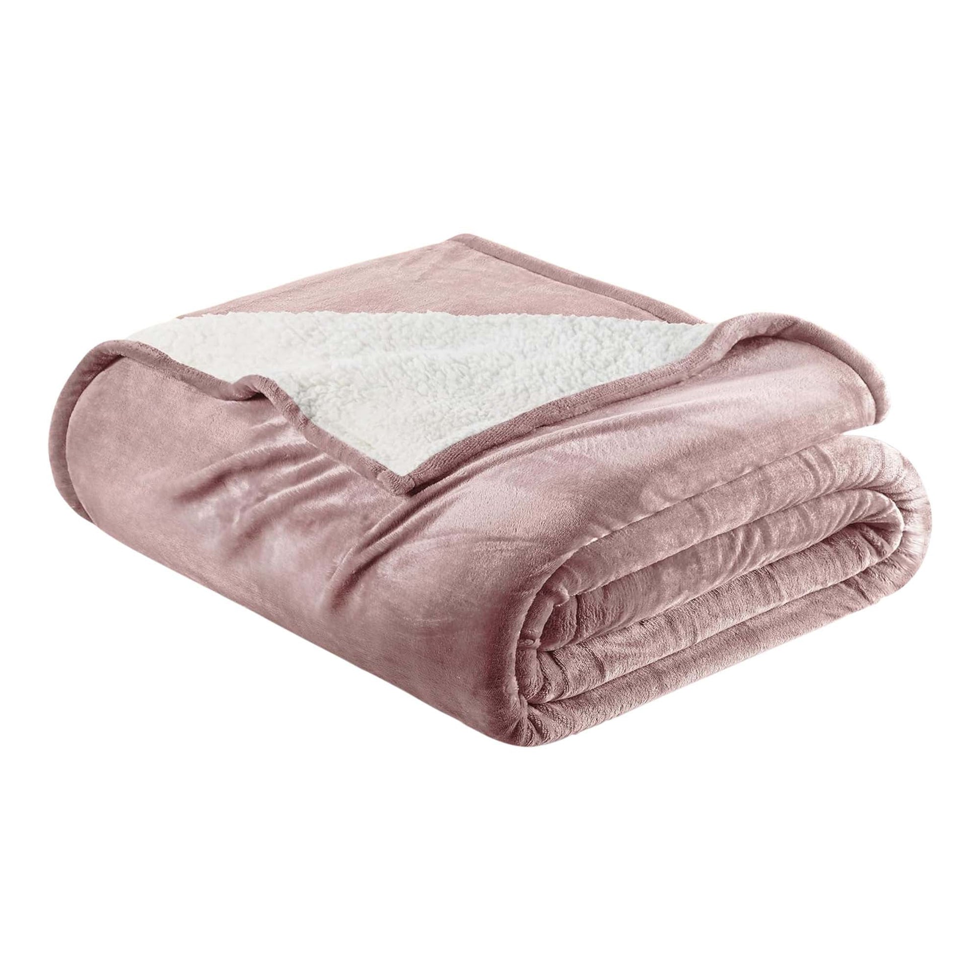 Sleep City Full / Queen / Rose Pink Blankets Velvet Plush Sherpa Bed Blanket - Sherpa Fleece Collection Great Bay Home