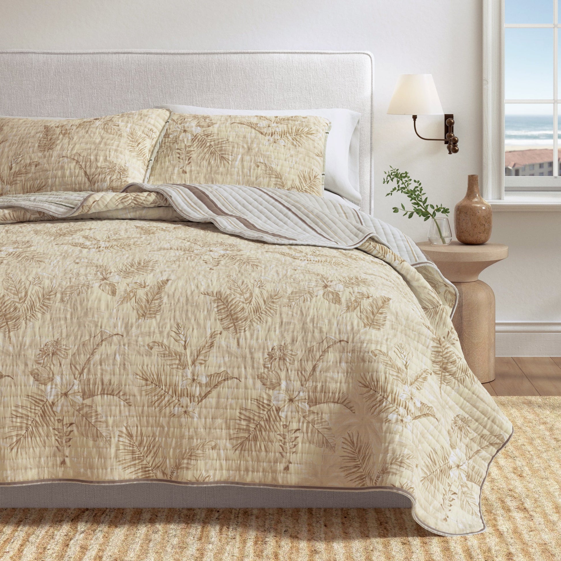 Sleep City Twin / Twin XL / Sand Floral Quilts & Comforters Floral Printed Cotton Quilt Set - Mendocino Collection Great Bay Home