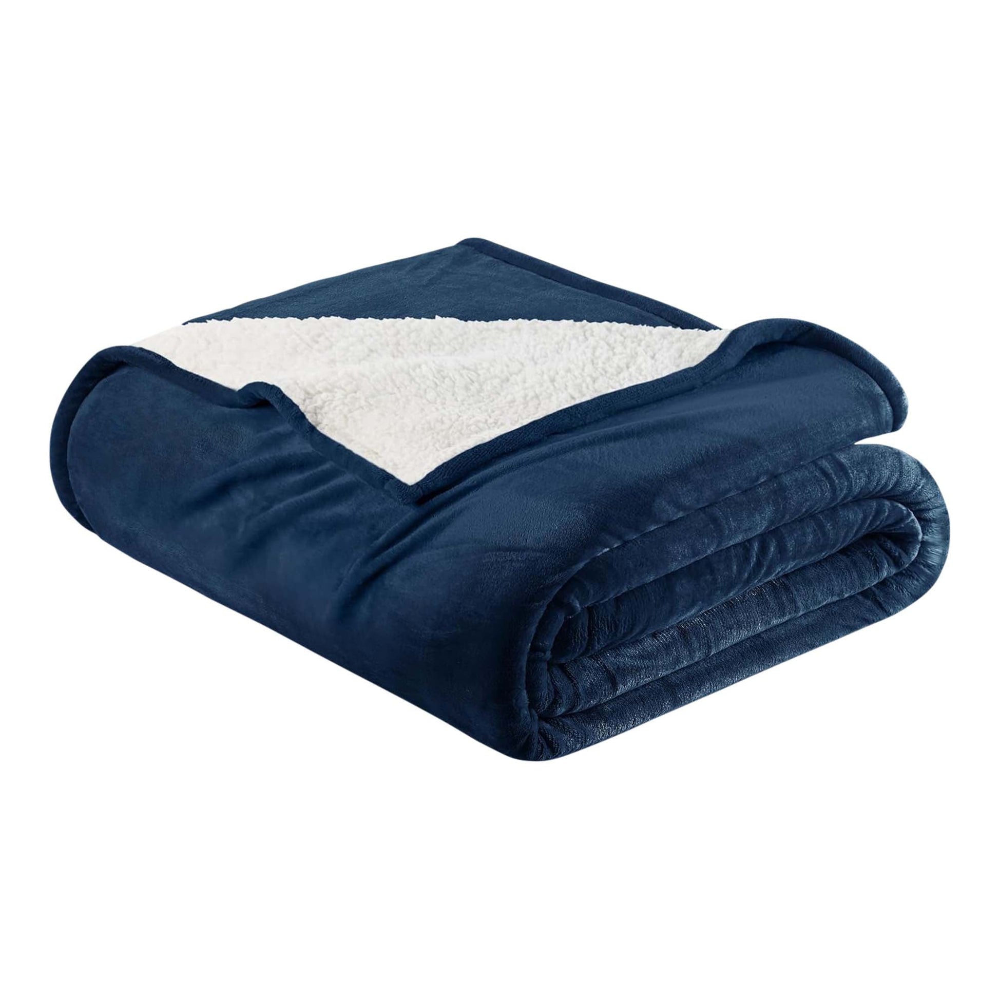 Sleep City Full / Queen / Navy Blankets Velvet Plush Sherpa Bed Blanket - Sherpa Fleece Collection Great Bay Home