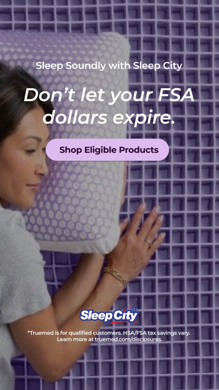 FSA/HSA ad to promote mattresses, pillows, adjustable bases, and more eligible items