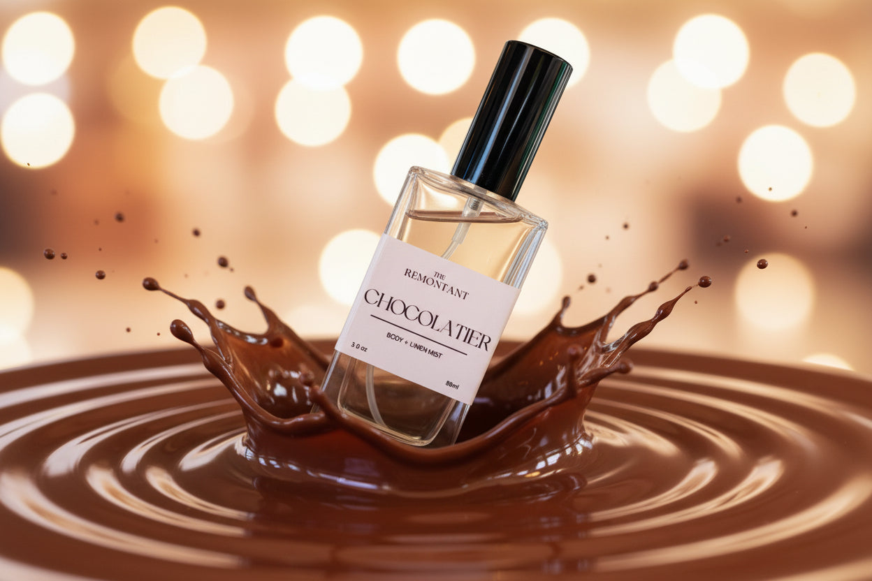 luxury body and linen mist glass bottle in chocolate