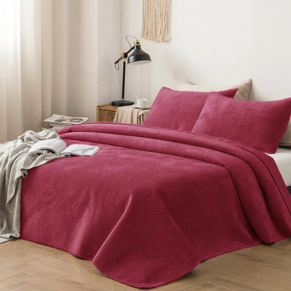 Sleep City Queen / Holly Red Bedspread Kasentex All Season Cozy Velvet Quilt Set with Shams, Queen, King, Room Decor, Graduation Gifts Kasentex